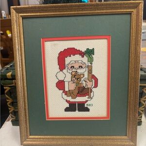 Framed Santa Cross-Stitch Art